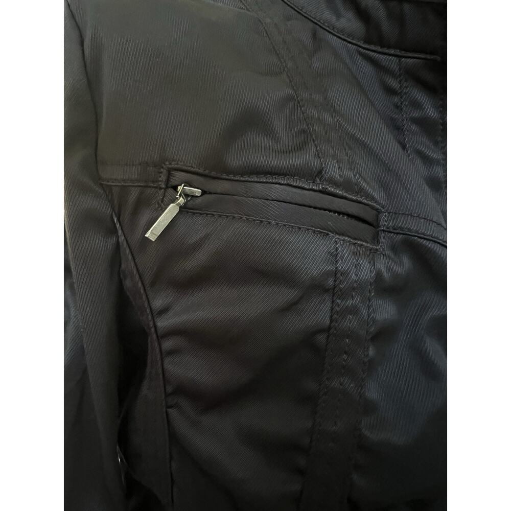 MNG Mango Black Moto Jacket Full Zip Ruched Women’s Sz S Pockets Studded - Picture 5 of 7